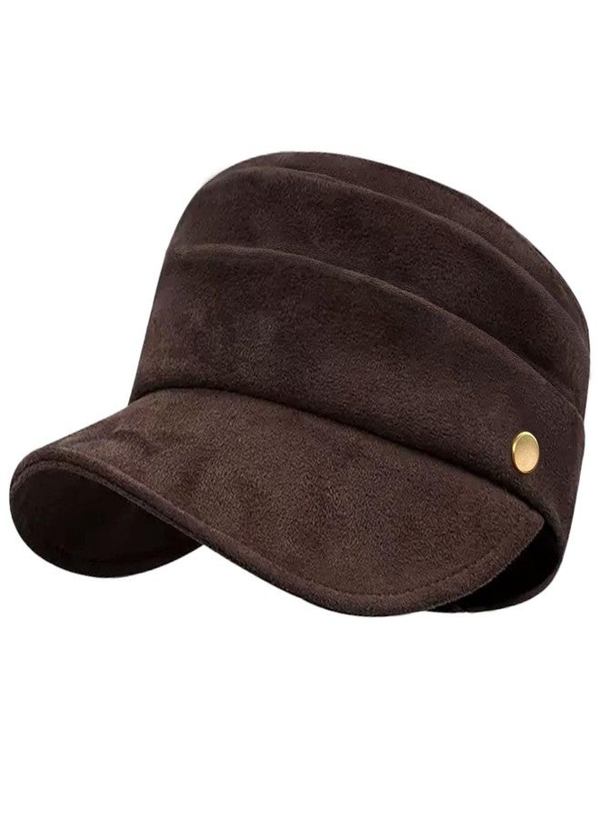huablo Women's Suede Flat Top Newsboy Cap - Soft Brim &Hook - and - Loop Adjustment - Fall Winter Cabbie Paperboy Hats - Brown - Image 1